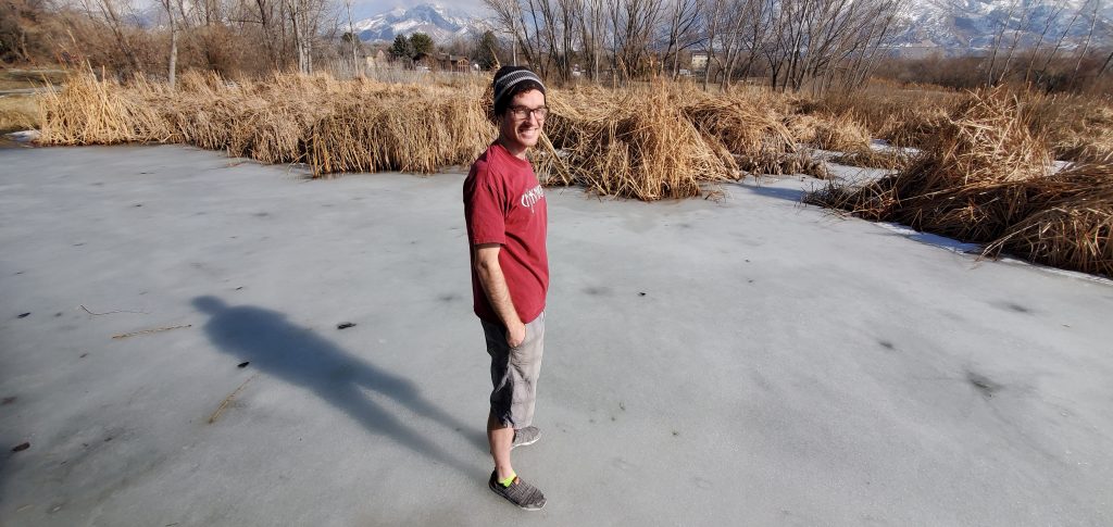 Paul on the frozen lake, ice